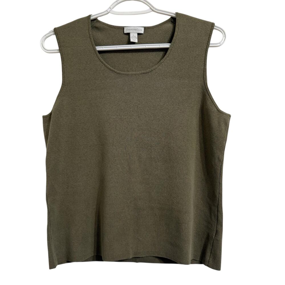 Charter Club Chic Olive Tank Soft Knit Preppy Yacht-Club Style Nautical Polished
